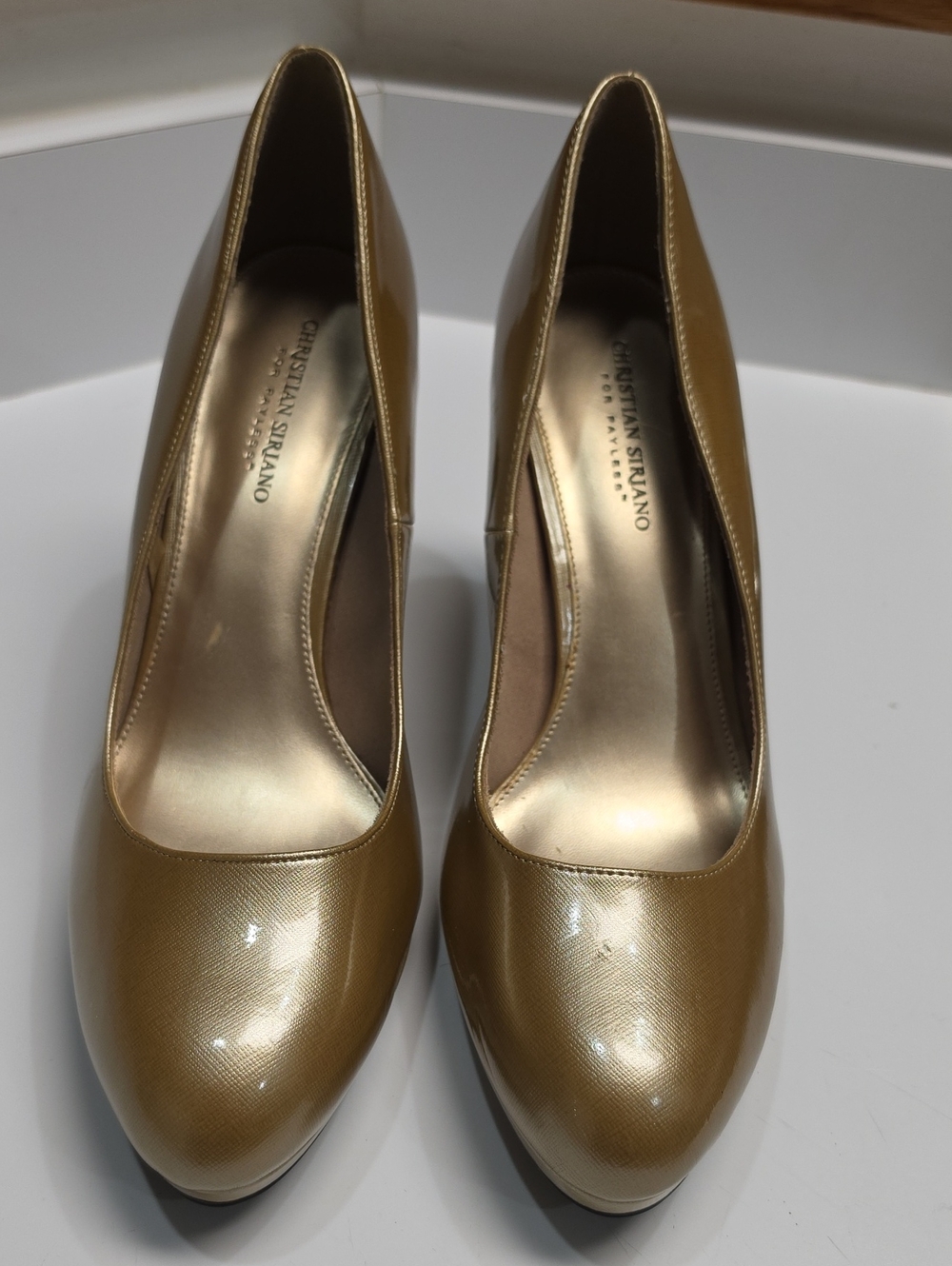 Christian Siriano Metallic Gold Patent Leather Pumps - Size 13